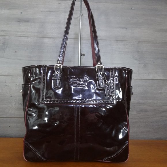 Coach F11520 Burgundy Patent Leather Tote Shoulder Bag Handbag Purse